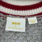 women Maeve - Anthro Metallic Varsity Kimono Open Front Cardigan Tan/Red/White Sweater One Size