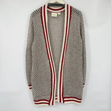 women Maeve - Anthro Metallic Varsity Kimono Open Front Cardigan Tan/Red/White Sweater One Size