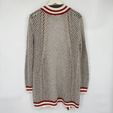 women Maeve - Anthro Metallic Varsity Kimono Open Front Cardigan Tan/Red/White Sweater One Size