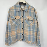 women Boston Traders Plaid Shacket Blue Tan Jacket M