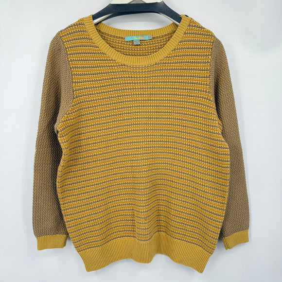 women Boden Striped Knit Pullover Yellow Gray Sweater 12