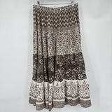 women Christopher & Banks Patterned Tiered Midi Brown White Skirt S