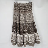 women Christopher & Banks Patterned Tiered Midi Brown White Skirt S