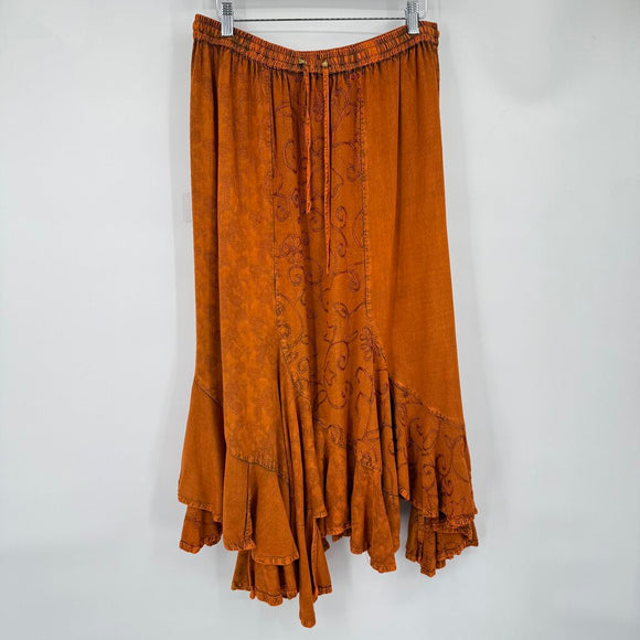 women Just Cruising Bohemian Midi Burnt Orange Skirt L/XL