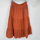 women No Comment Gauzy Cotton Midi Burnt Orange Skirt L