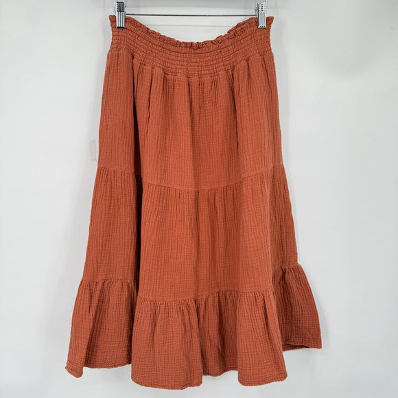 women No Comment Gauzy Cotton Midi Burnt Orange Skirt L