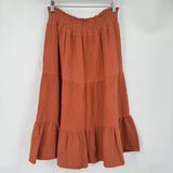 women No Comment Gauzy Cotton Midi Burnt Orange Skirt L