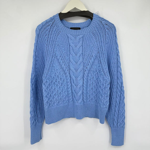 women Banana Republic Cotton Cable Crew MSRP $160 Blue Sweater S