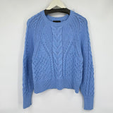 women Banana Republic Cotton Cable Crew MSRP $160 Blue Sweater S
