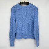 women Banana Republic Cotton Cable Crew MSRP $160 Blue Sweater S
