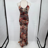 women Windsor Long Mesh Floral Dusty Purple Dress S