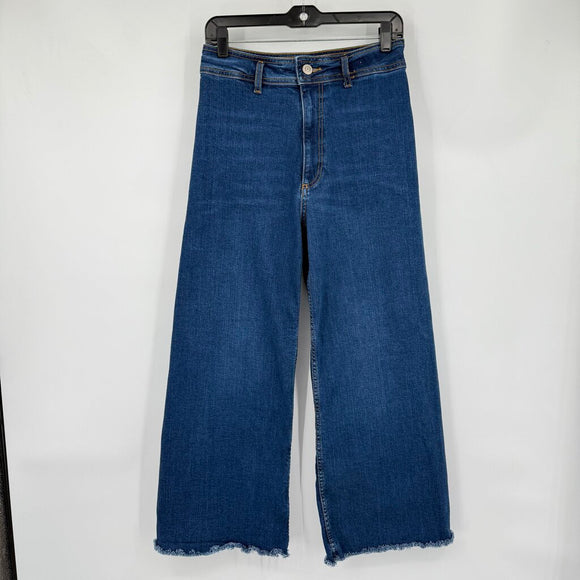 women Zara High Rise Wide Leg Blue Jeans 8