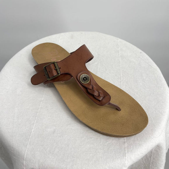 women Blowfish T-Strap Flat Sandals Brown Shoes 9.5