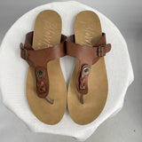 women Blowfish T-Strap Flat Sandals Brown Shoes 9.5