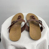 women Blowfish T-Strap Flat Sandals Brown Shoes 9.5