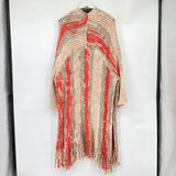 women Free People Desert Daze Knit Fringe Duster Cardigan Taupe Peach Coral Sweater M/L
