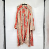 women Free People Desert Daze Knit Fringe Duster Cardigan Taupe Peach Coral Sweater M/L