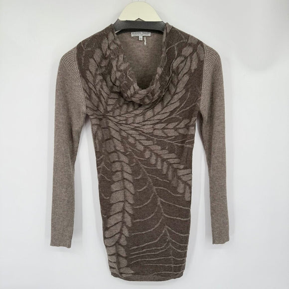 women Alberto Makali Wool Blend Textured Tunic Taupe Brown Sweater S