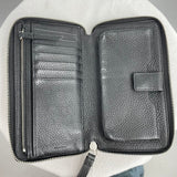 women All Saints Pebble Leather Zip Wallet Black Purse 8x4