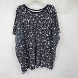 women Woman within Floral Tee Navy Blue White Knit Top 4X