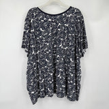 women Woman within Floral Tee Navy Blue White Knit Top 4X
