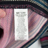 men Mr Turk Patterned Long Sleeve Henley Navy Blue Teal, Cream Pink Knit Top XS