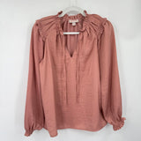 women Knox Rose Satin Ruffle Blouse Rose Woven Top XS