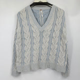 women Free People NWT Washed Cable V-Neck Pale Blue Sweater M