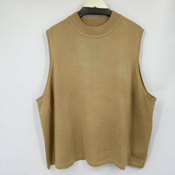 women Maggie Barnes Sleeveless Metallic Mock Neck Gold Sweater 4X