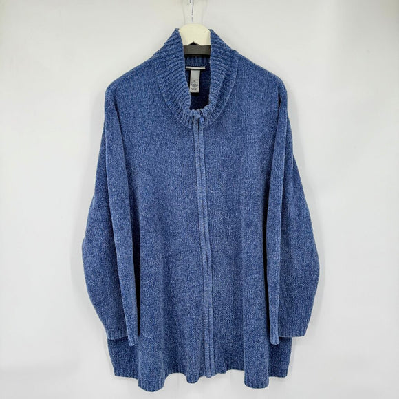 women Catherine's Plush Full Zip Blue Sweater 3X