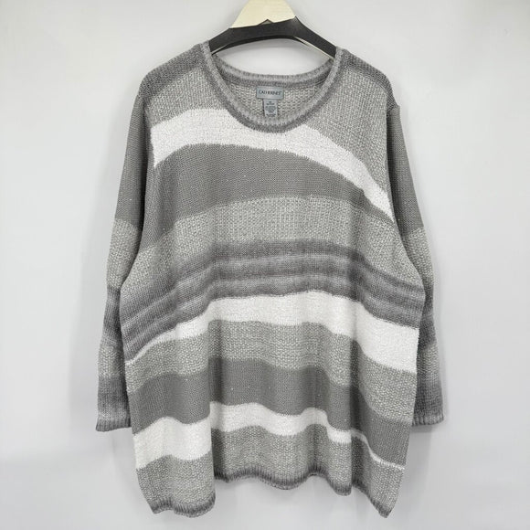 women Catherine's Striped Metallic Gray White Sweater 4X