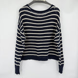 women Lucky Brand Striped Open Knit Navy and White Sweater L