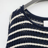 women Lucky Brand Striped Open Knit Navy and White Sweater L