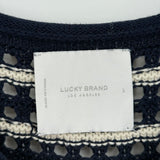 women Lucky Brand Striped Open Knit Navy and White Sweater L