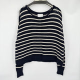 women Lucky Brand Striped Open Knit Navy and White Sweater L