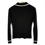 women Loft Johnny Collar Waffle Knit Black Knit Top S