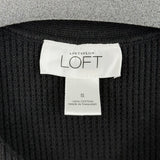 women Loft Johnny Collar Waffle Knit Black Knit Top S