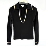 women Loft Johnny Collar Waffle Knit Black Knit Top S