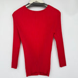 women Cable & Gauge Silk Blend Ribbed Cardigan Red Sweater L