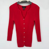 women Cable & Gauge Silk Blend Ribbed Cardigan Red Sweater L