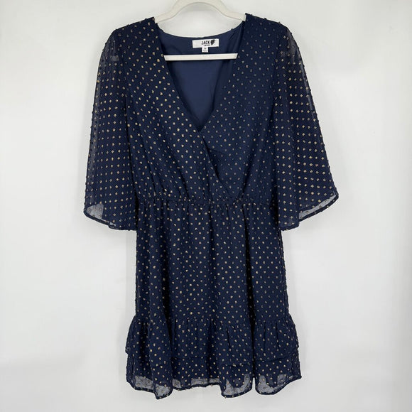 women Jack by BB Dakota Gold Swiss Dot Midnight Blue Dress M
