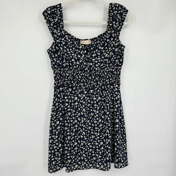 women Altar'd State Patterned Smocked Waist Navy Blue Dress M