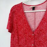 women Universal Thread Star Print Linen Blend Red Dress L