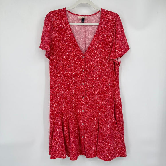 women Universal Thread Star Print Linen Blend Red Dress L
