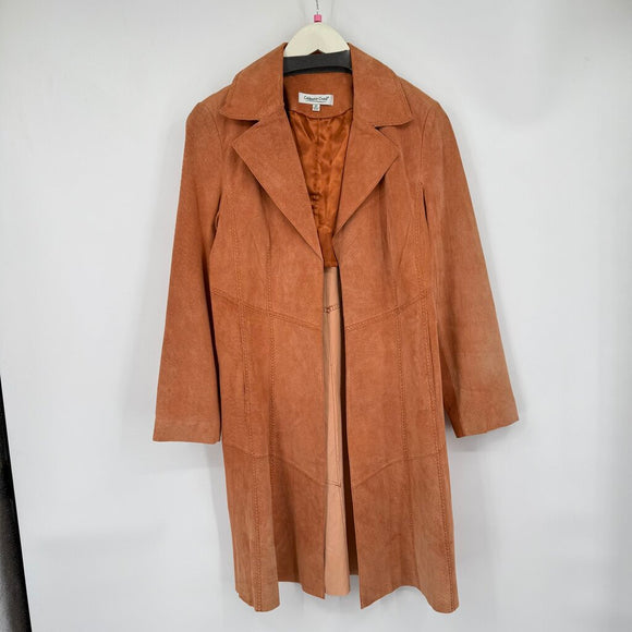 women Coldwater Creek Suede Pieced Duster Ginger Jacket 8P
