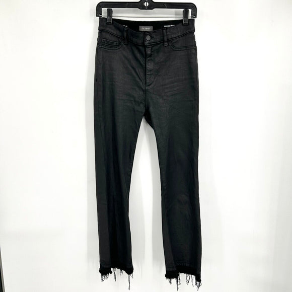 women DL 1961 Waxed Bridget High Rise Instasculpt Crop Boot Black Jeans 28