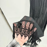 women Cher Jacque Crochet Lace Trim Crinkle Slip Black Vintage OS