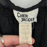 women Cher Jacque Crochet Lace Trim Crinkle Slip Black Vintage OS