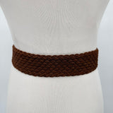 women Leather Braided Fringe Brown Silver Belt XS