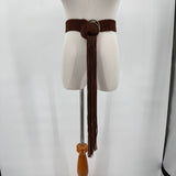 women Leather Braided Fringe Brown Silver Belt XS